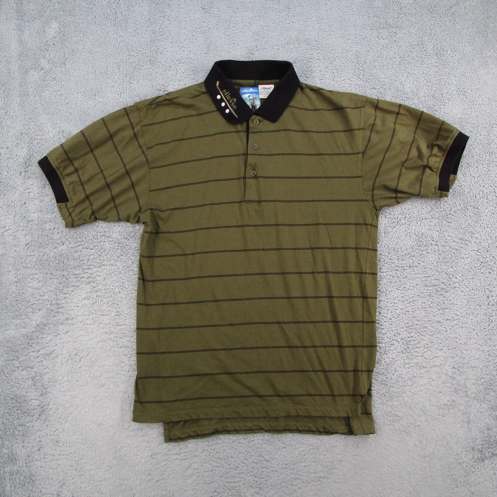 Ellesse Mens Polo Shirt Size 5 Olive Green Striped Mercerized Golf Vintage